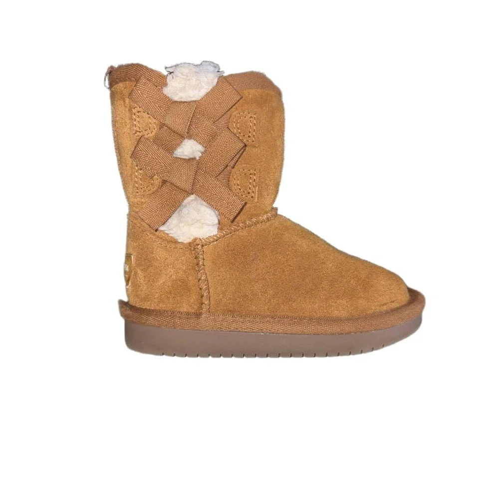 Koolaburra By UGG Toddler Size 7 Victoria Short Brown Tan Faux Fur‎ Suede Bows